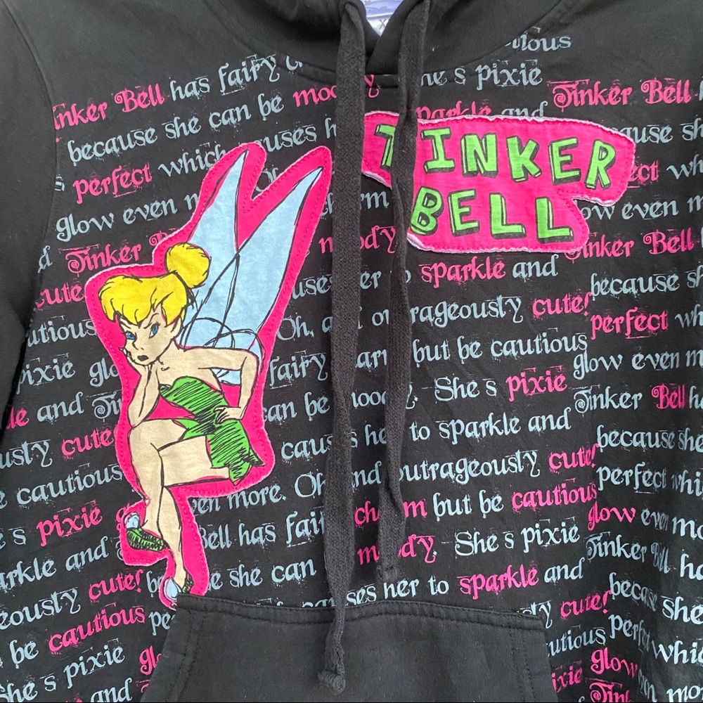 DISNEY tinkerbell sweatshirt black hoodie appliqué hoody rare embroidery pockets - Picture 4 of 6